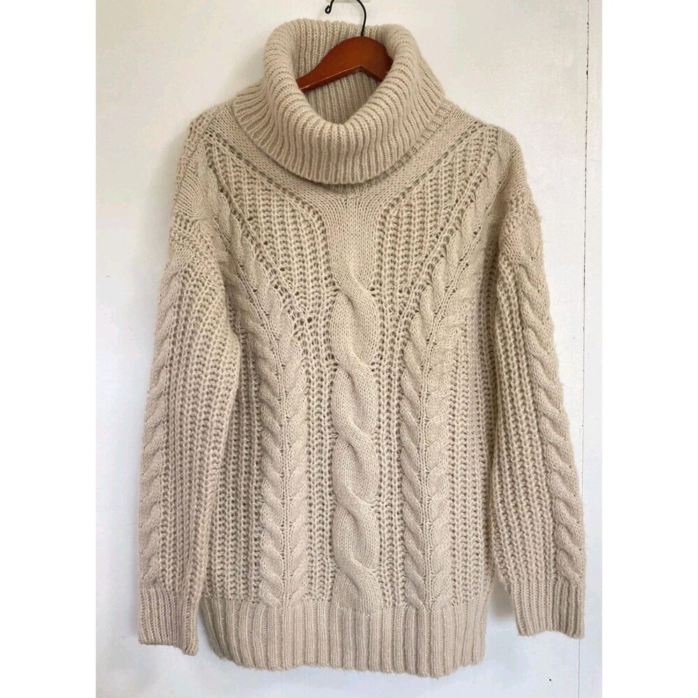Moon & Madison Sweater Womens M Beige Cable Knit Mock Neck Heritage Granola